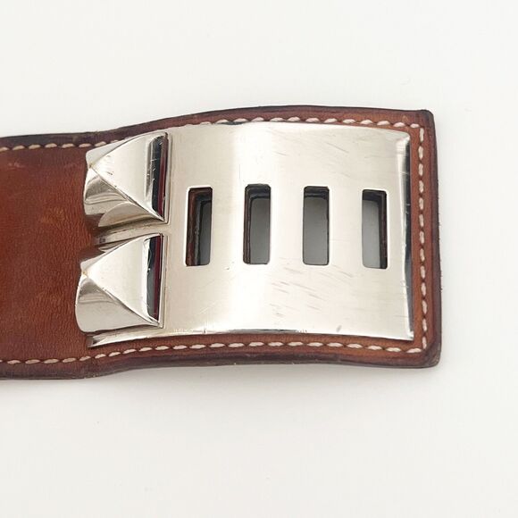 Hermès Collier De Chien CDC Bracelet Leather Brown Palladium Sz Small T1 Barenia - Picture 9 of 16